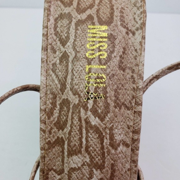 Miss Lola Rayez Womens Sz 8 Tan Snake Skin Pattern Ankle Ties 4.75" Heel Sandals - Picture 11 of 11